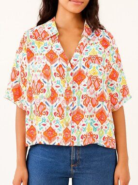 Short Sleeve Top Christian Siriano New York Button Up Crop Size Large